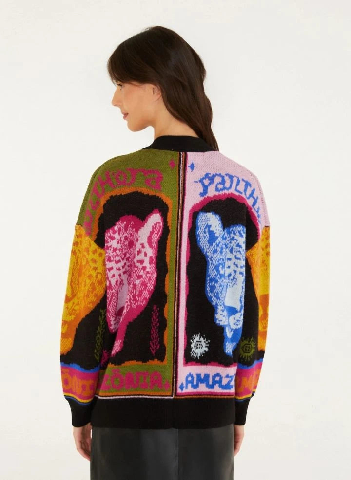 Farm Rio - Panther Print Cardigan | Black