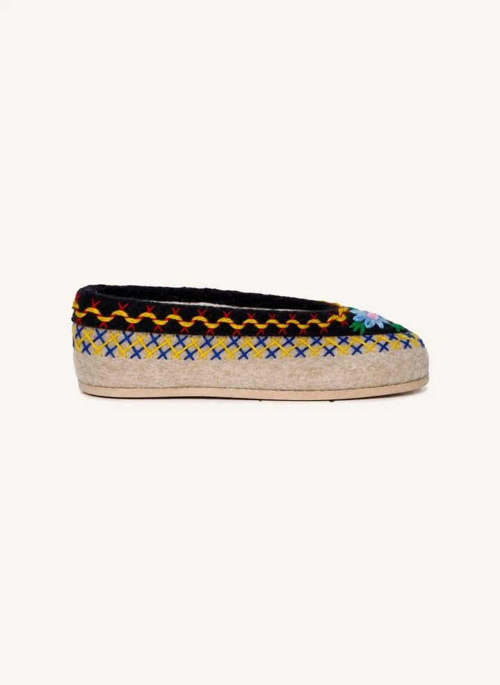 Folkloore - Flower-Patterned Wool Slippers - Kids Collection | Cream