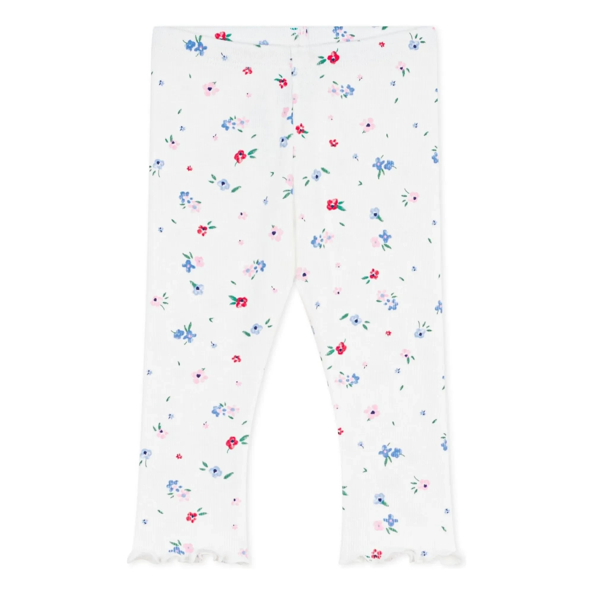 Petit Bateau - Floral Pattern Ribbed Leggings | White
