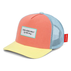 Hello Hossy - Trucker Mini Organic Cotton Curved Visor Hat | Coral