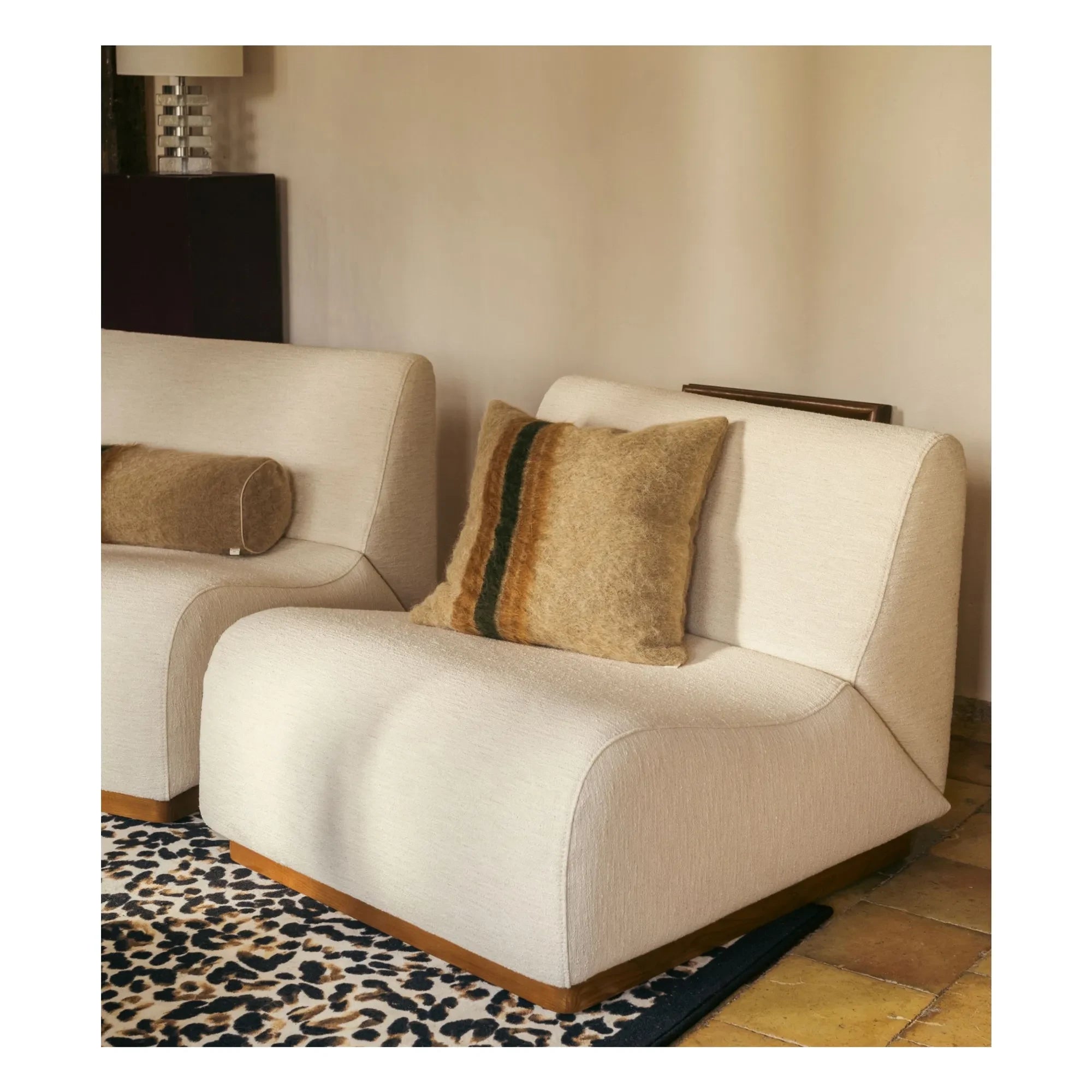The Socialite Family - Striped mohair square pillow | Brown