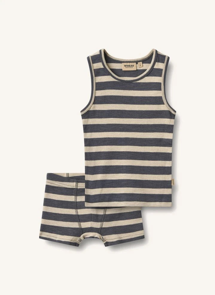 Wheat - Louis Striped Organic Cotton T-shirt and Shorts Set | Grey