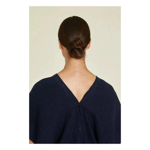 Black Crane - Origami Linen Top | Navy