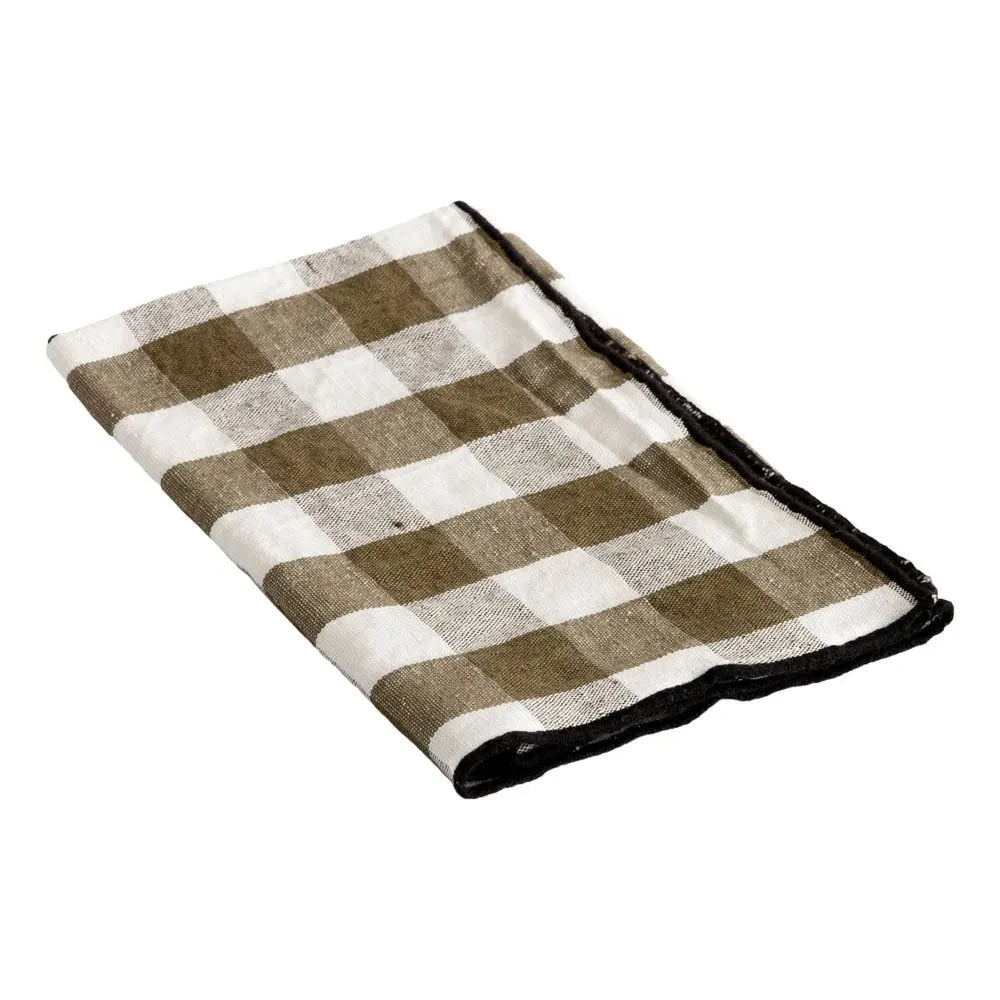 Maison de Vacances - Bourdon Siyah Fileli Gingham Mutfak Havlusu 48x75cm | Vichy Kaki