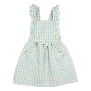 Owl - Seersucker Organic Cotton Gingham Dress | Aqua