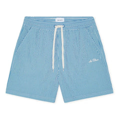Les Deux - Stan Seersucker Striped Swim Shorts | Blue