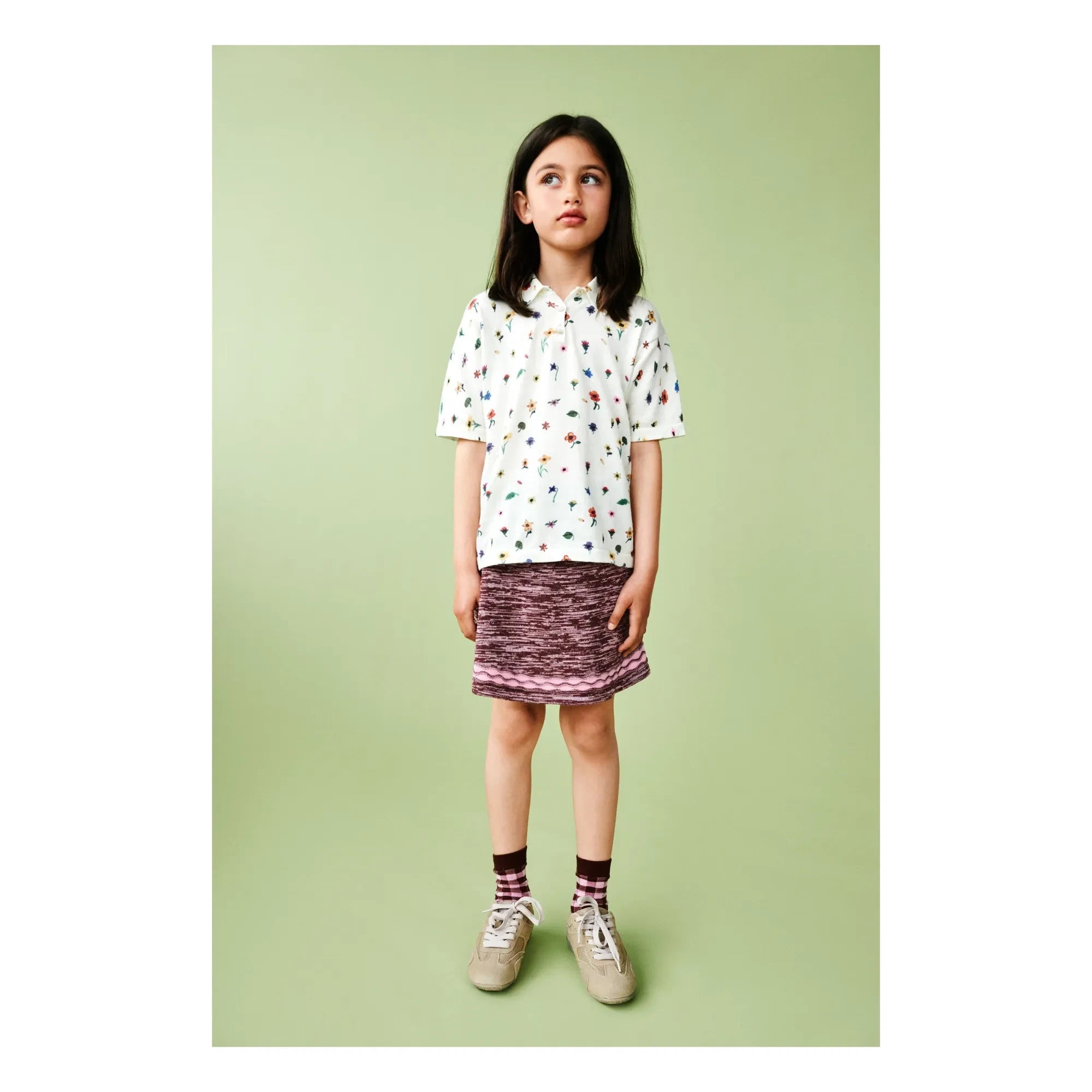 FUB - Floral Pattern Polo T-Shirt Extra Thin Mesh Organic Cotton | Ecru