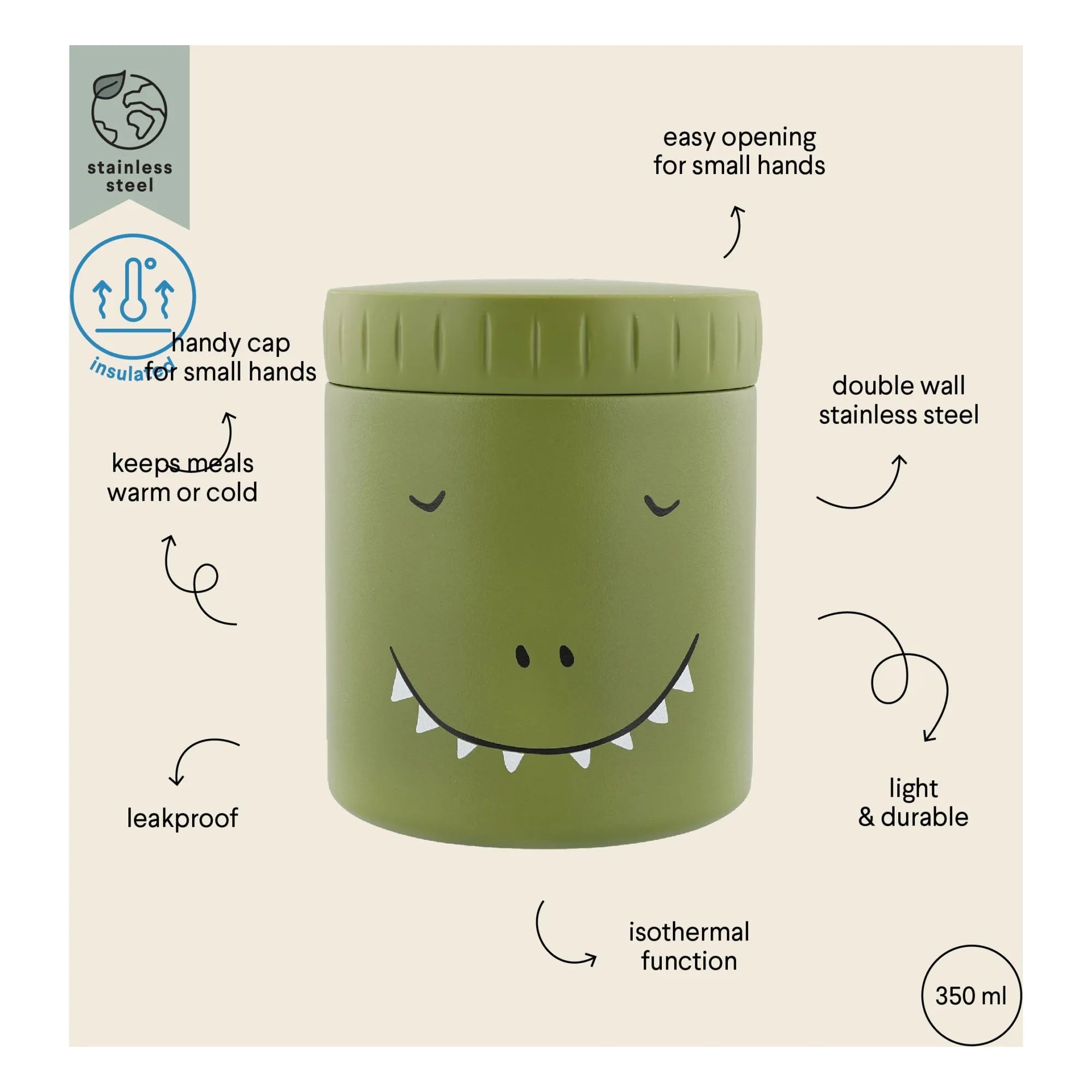 Trixie - Insulated Lunch Box 350 ml Mr Dino | Green