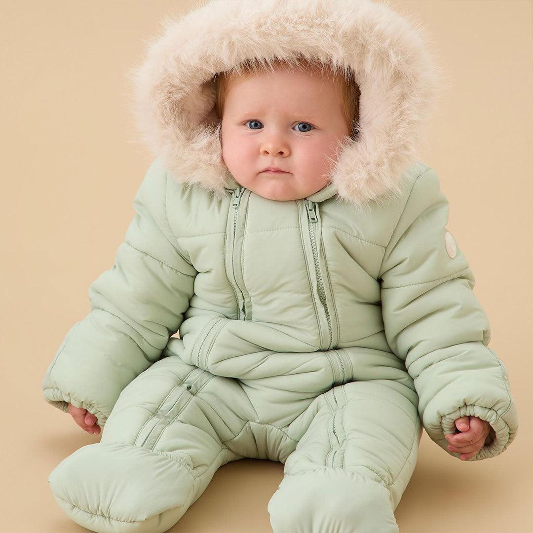 MORI Recycled Faux Fur Lined Snowsuit - Sage-Snowsuits-Sage-0-3m | Natural Baby Shower