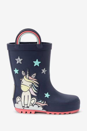 Next - Navy Blue Unicorn Girl Winter and Rain Boots - 30.5