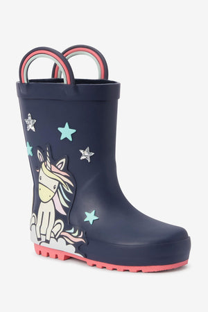 Next - Navy Blue Unicorn Girl Winter and Rain Boots - 30.5