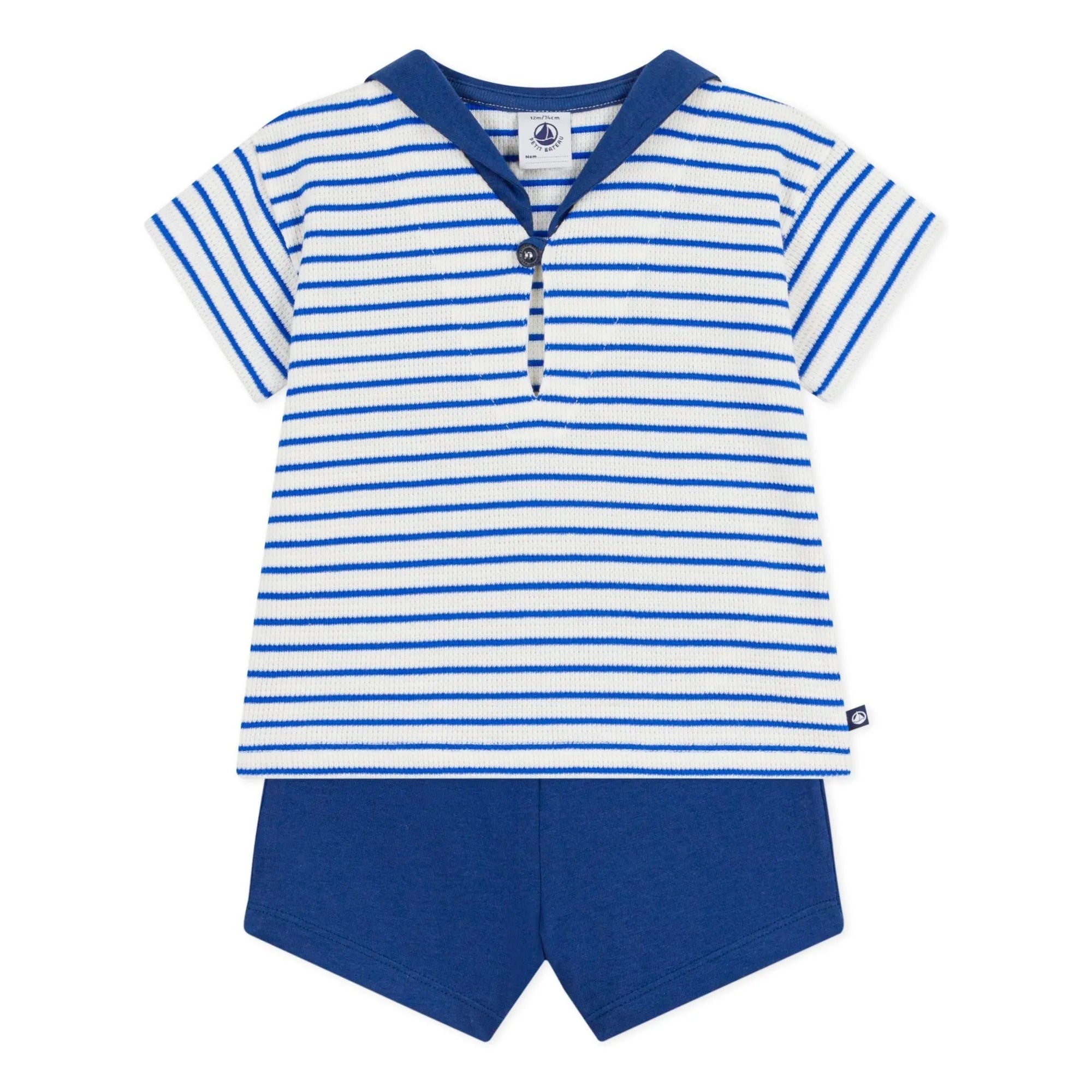 Petit Bateau - Organic Cotton Pique Knit T-Shirt and Shorts Set | Blue