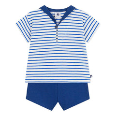 Petit Bateau - Organic Cotton Pique Knit T-Shirt and Shorts Set | Blue