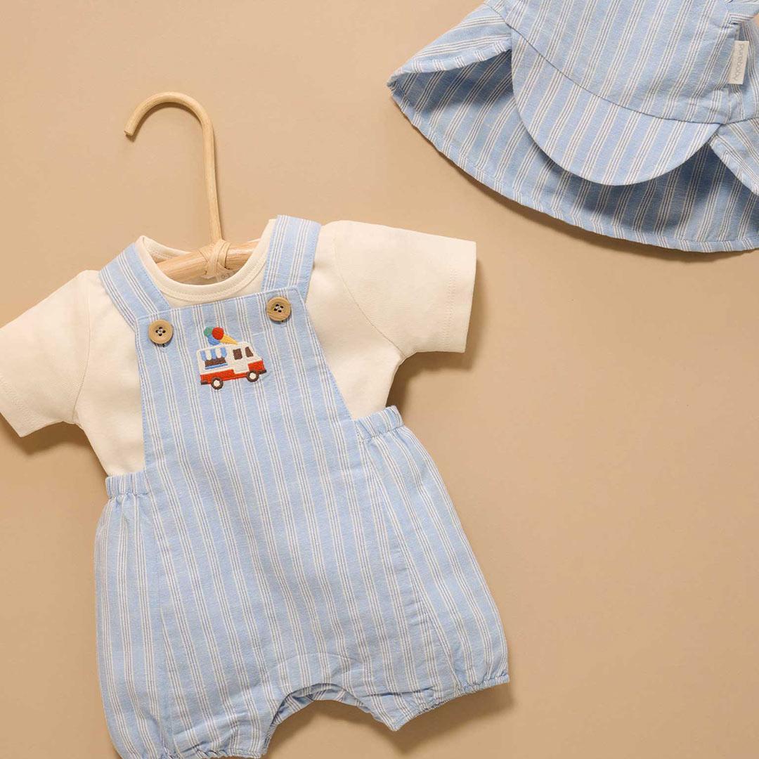 Purebaby Short Leg Overall Set - Laguna Stripe-Dungarees-Laguna Stripe-0-3m | Natural Baby Shower