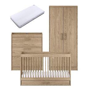 Silver Cross Geneva 3 Piece Nursery Set (Cot Bed, Dresser & Wardrobe) - Oak-Nursery Sets-Oak-Superior Mattress | Natural Baby Shower
