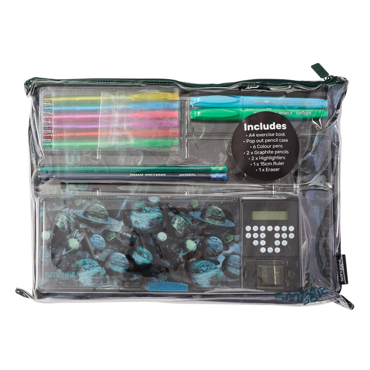 Smiggle - Mirage Automatic Pencil Case with Calculator and Stationery Set