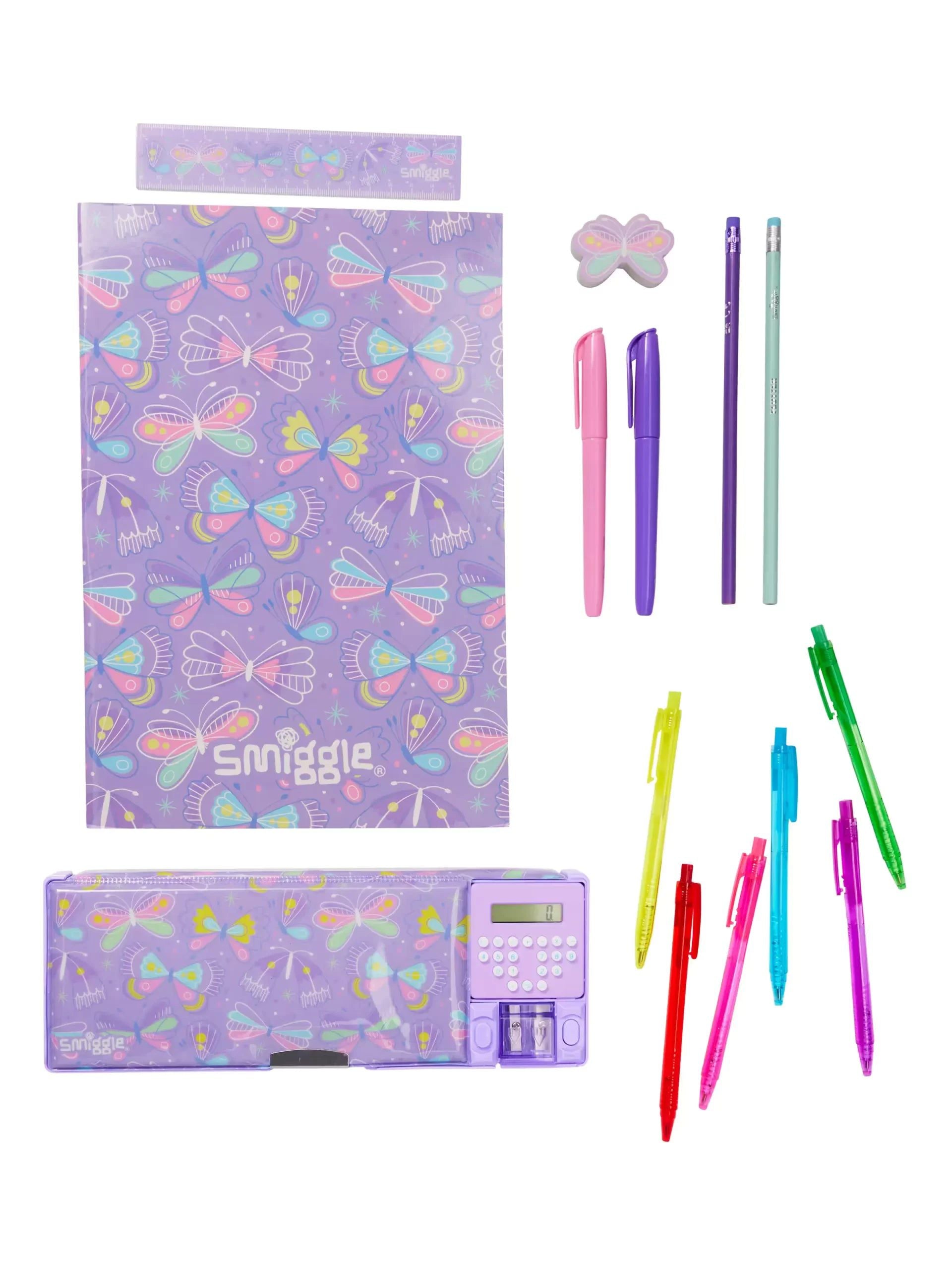 Smiggle - Pop Out Imagination Garden Automatic Pencil Case with Calculator and Stationery Set