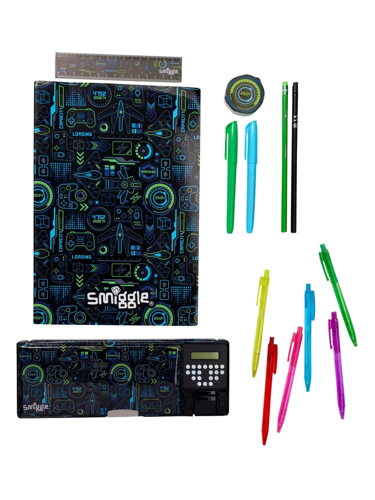Smiggle - Pop Out Gamer Automatic Pencil Case with Calculator and Stationery Set