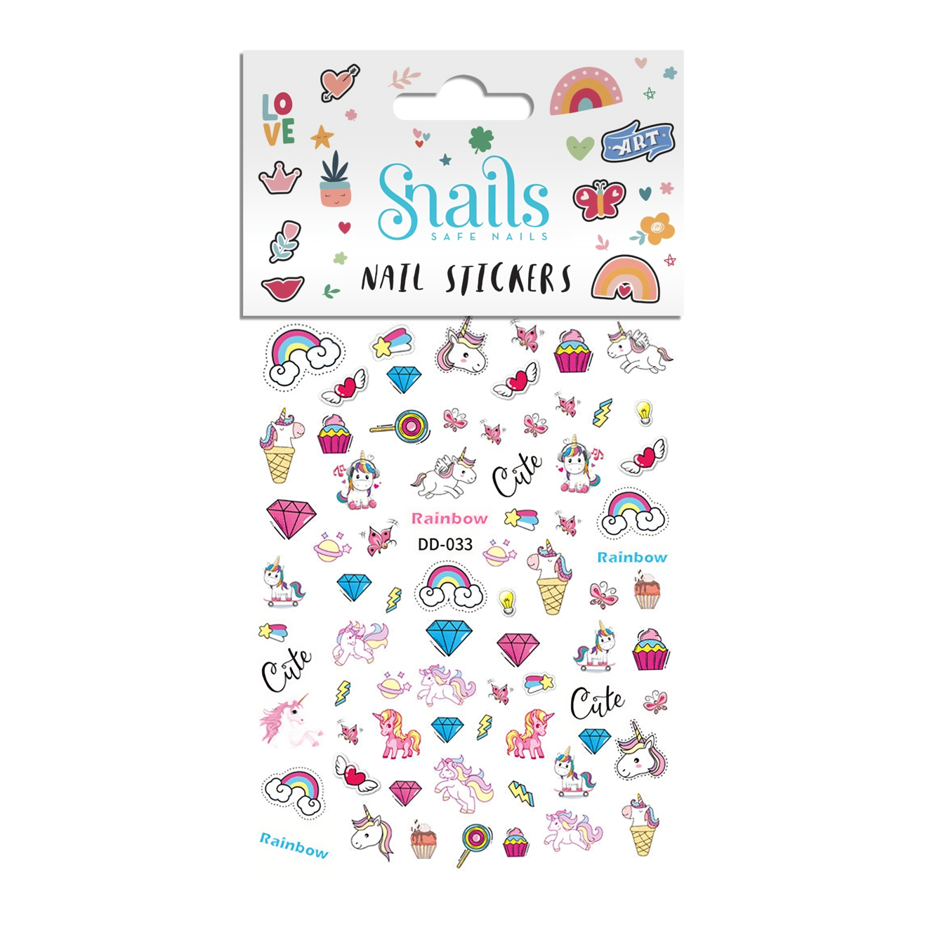 Snails -Çocuk  Tırnak Sticker Seti - Unicorn Rainbow - Dinossi