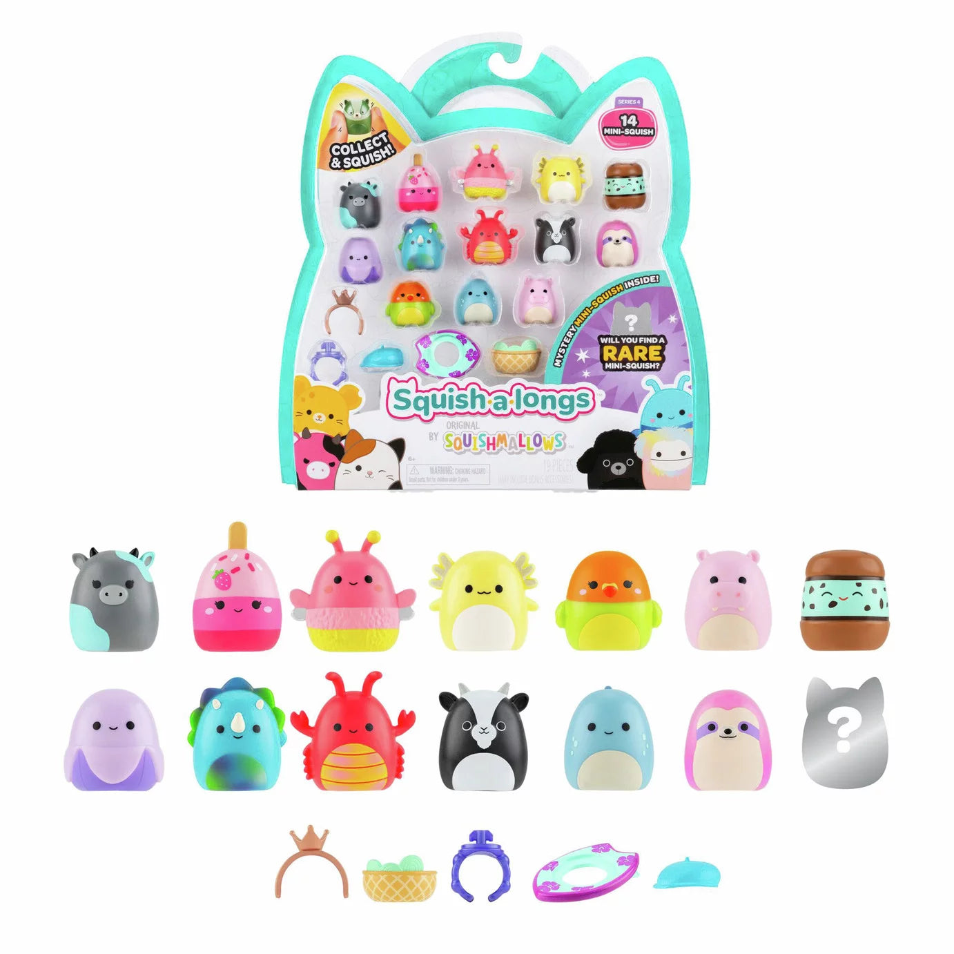 Squishmallows - Squish-a-longs 14 Figures + Ring Set + 4 Accessories Special Edition Toy