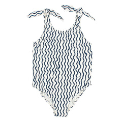 Búho - Wave Patterned Stretch Organic Cotton Swimsuit | White