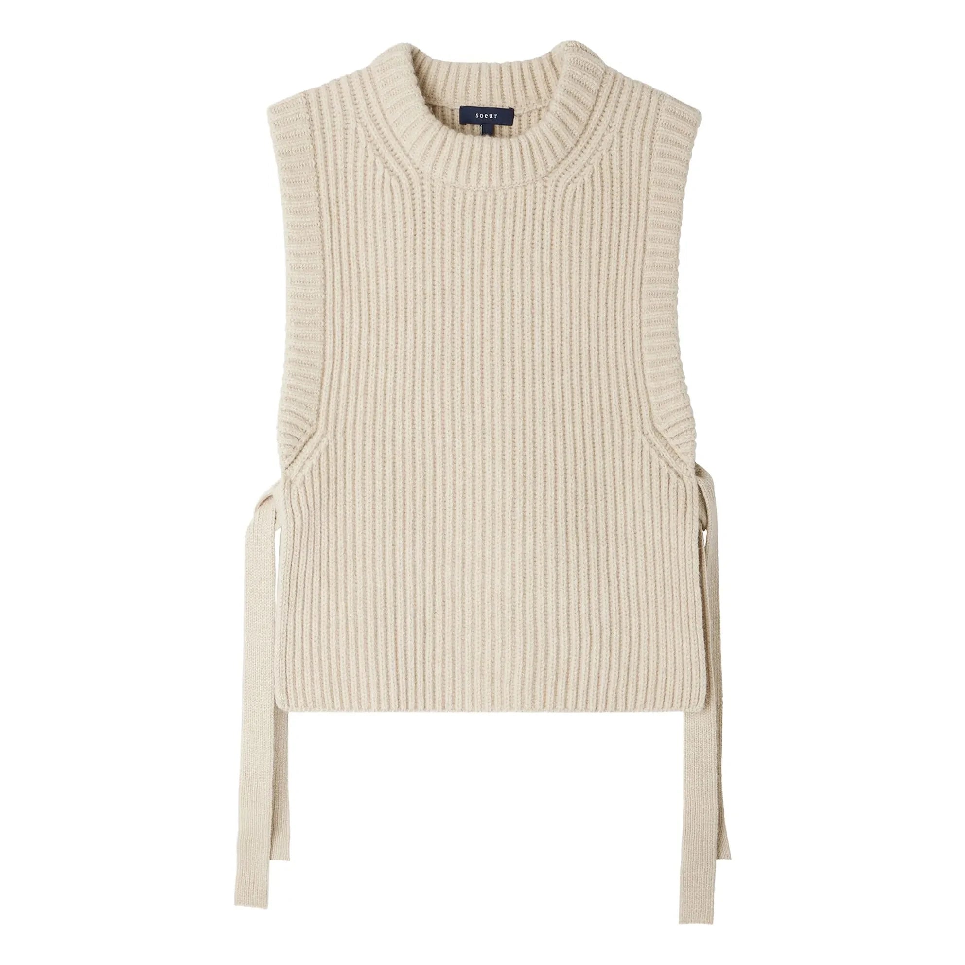 Soeur - Firmus Merino Wool Sleeveless Sweater | Heather White