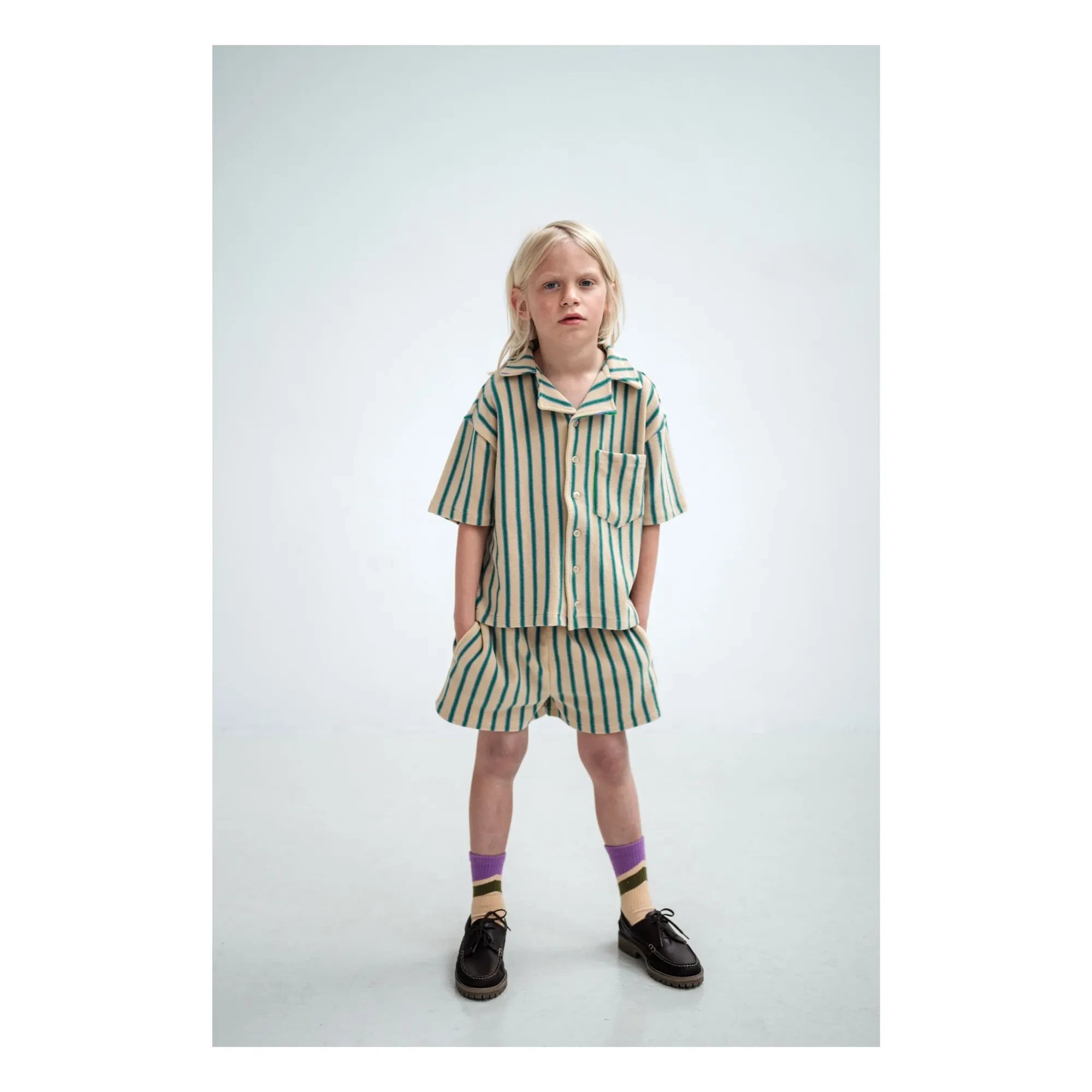 Repose AMS - Striped Organic Cotton Towel Shorts | Pale Yellow