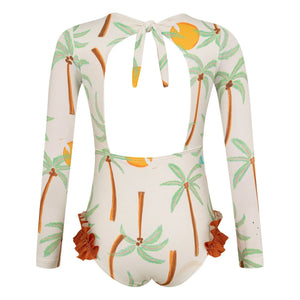 Pepita & Me - Long Sleeve Swimsuit Alana Palm Trees | Ecru