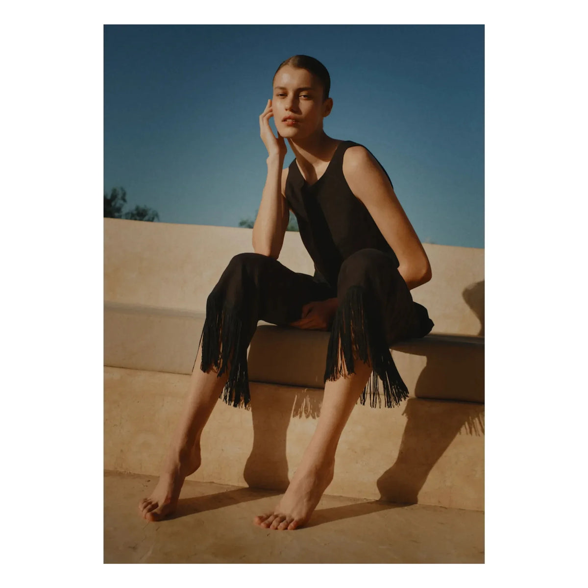 Vanessa Sposi - Linen Fringed Trousers | Black