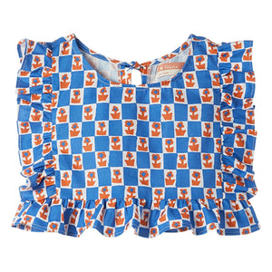 Fabula - Damier Flowers Flared Top | Blue