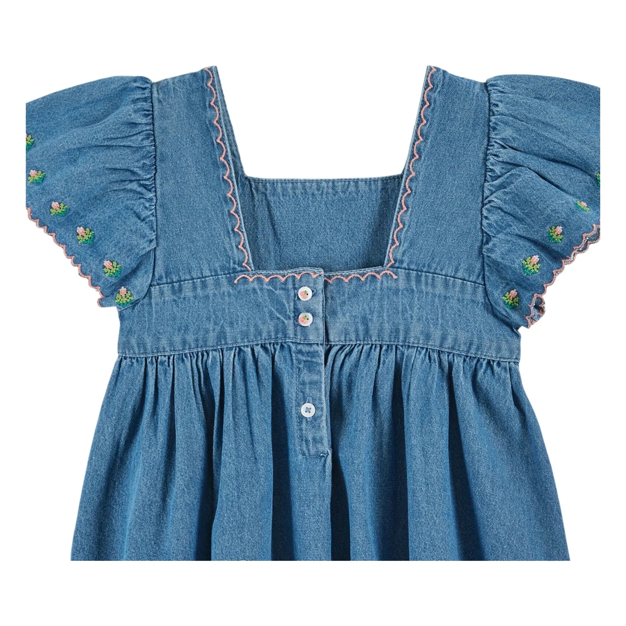 Emile et Ida - Embroidered Denim Dress | Blue