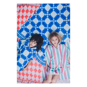 Jera Mini - Square Patterned Towel Poncho | Blue