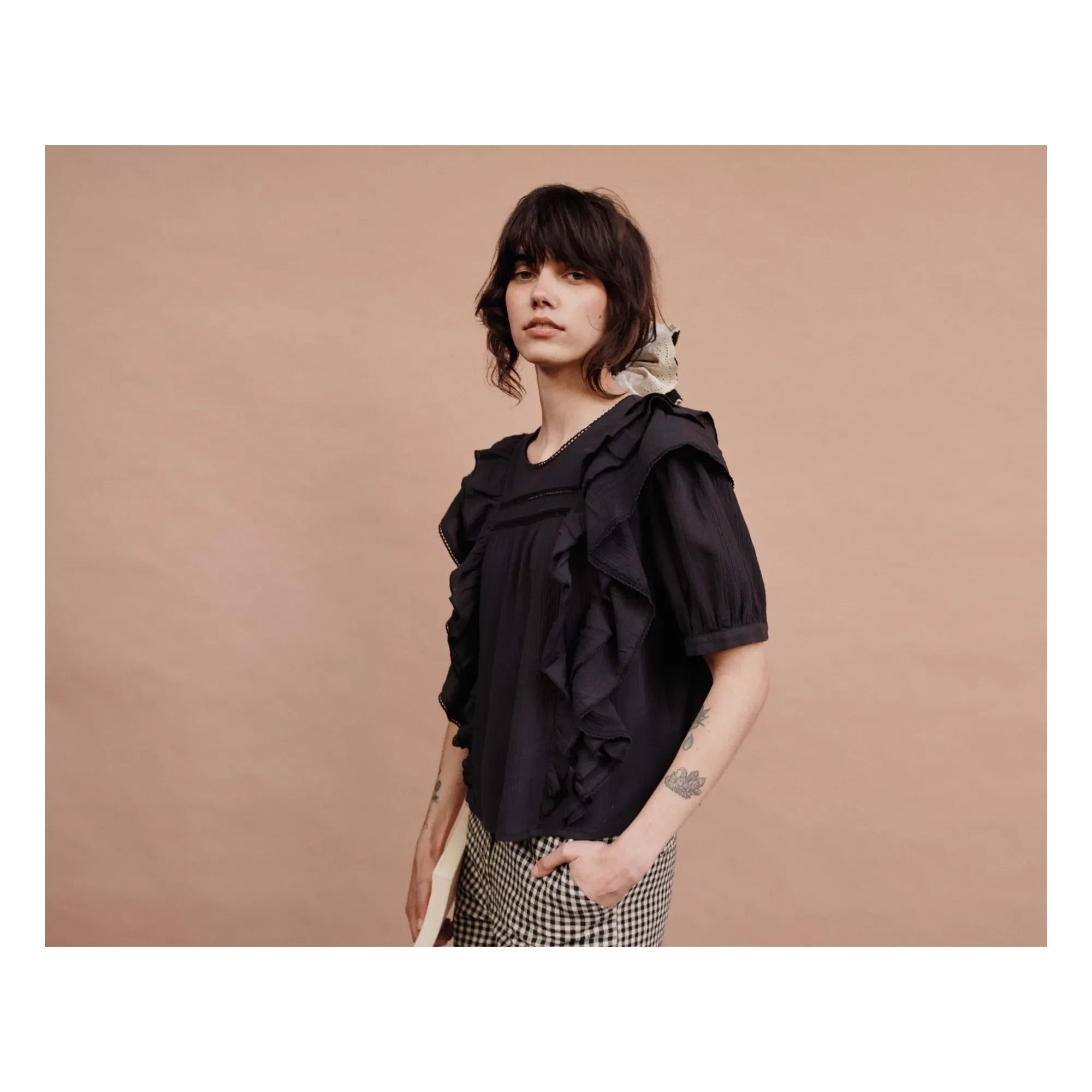 Emile et Ida - Pamuklu Vichy Pantolon | Siyah