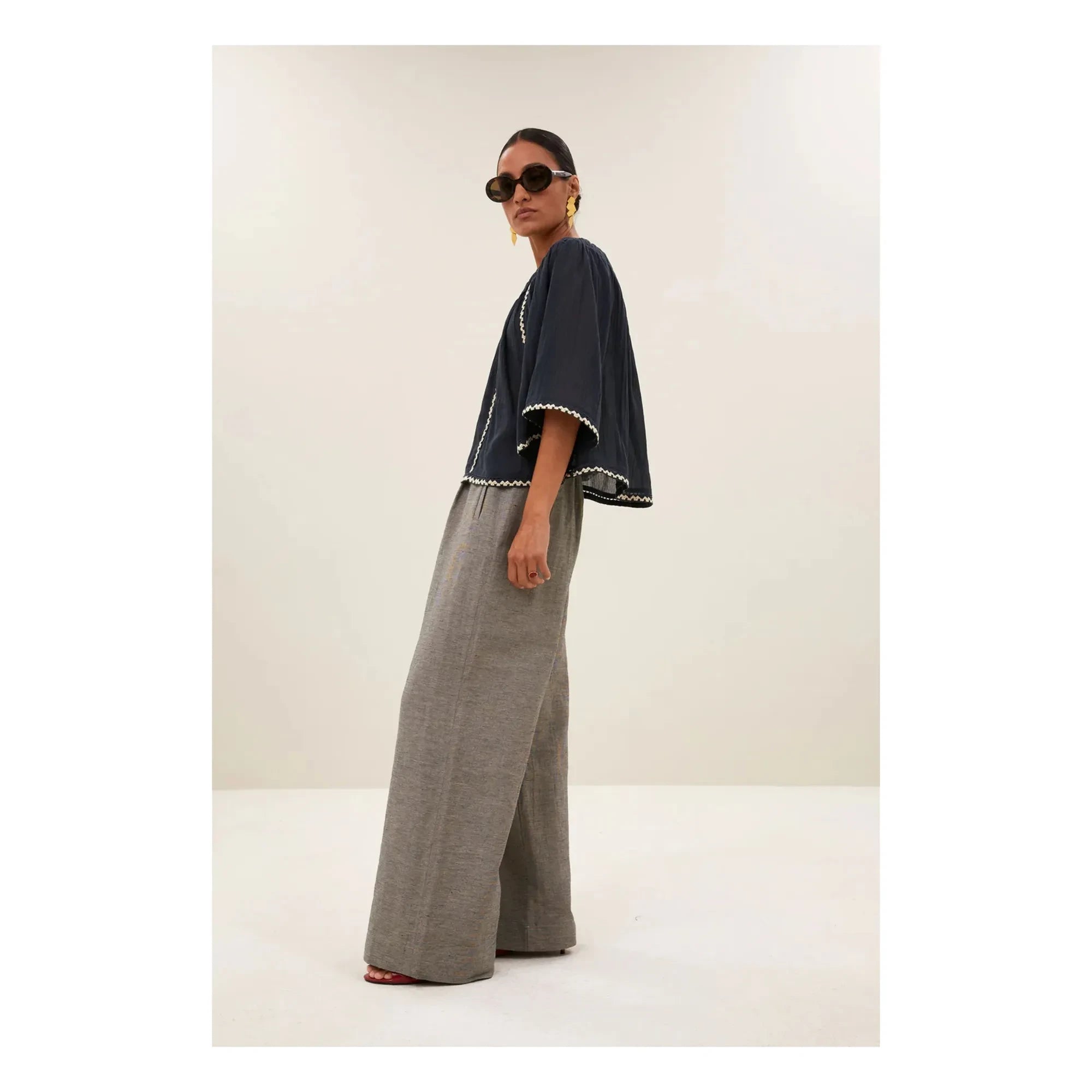 By Bar - Emmi Embroidered Organic Cotton Blouse | Carbon