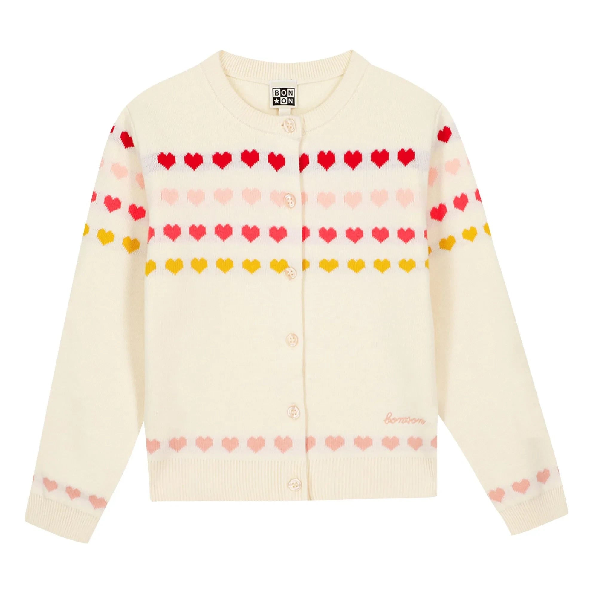Bonton - Laligne Mini Hearts Hırka | Ecru