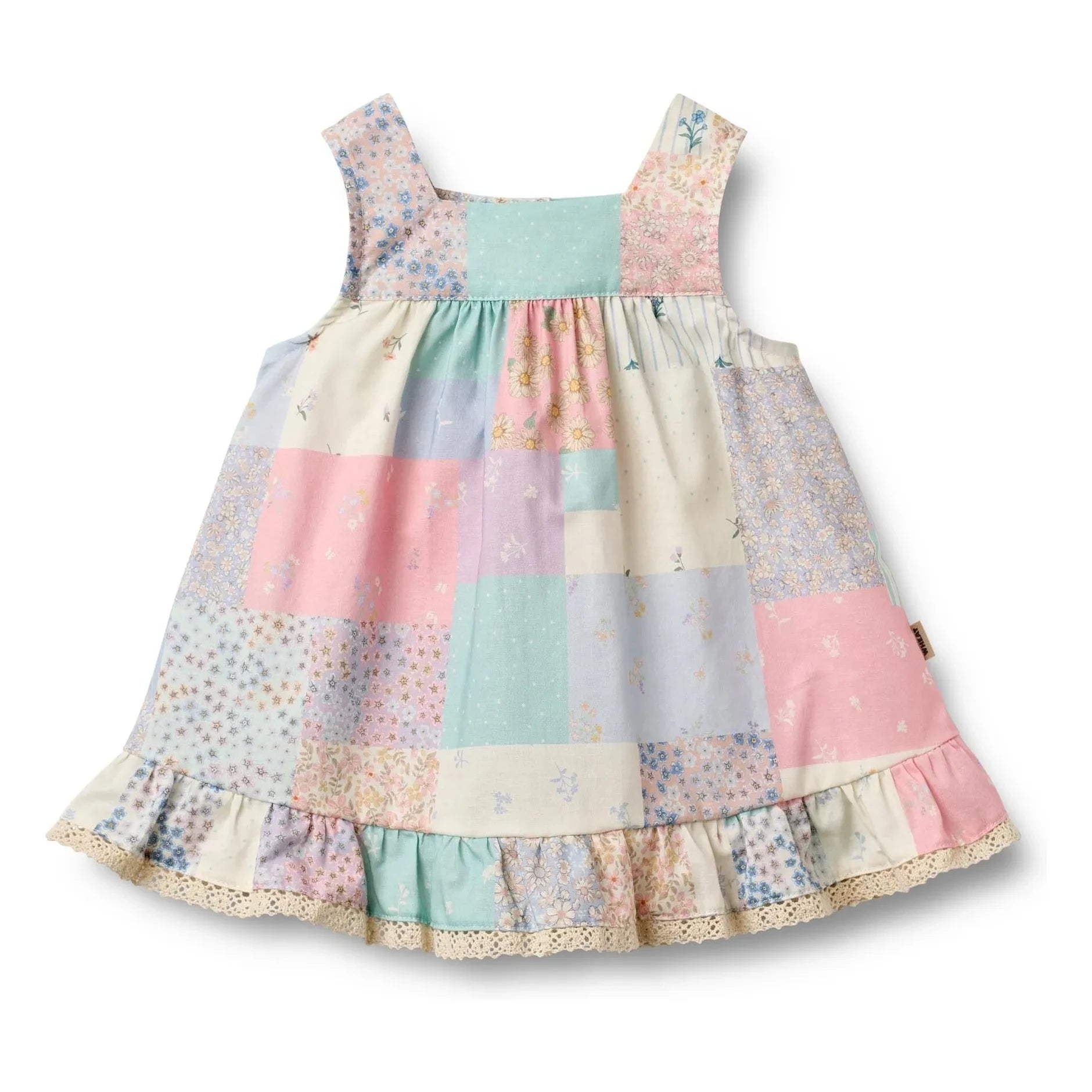 Wheat - Ayla Patchwork Organic Cotton Ruffled Dress | Pale Yellow