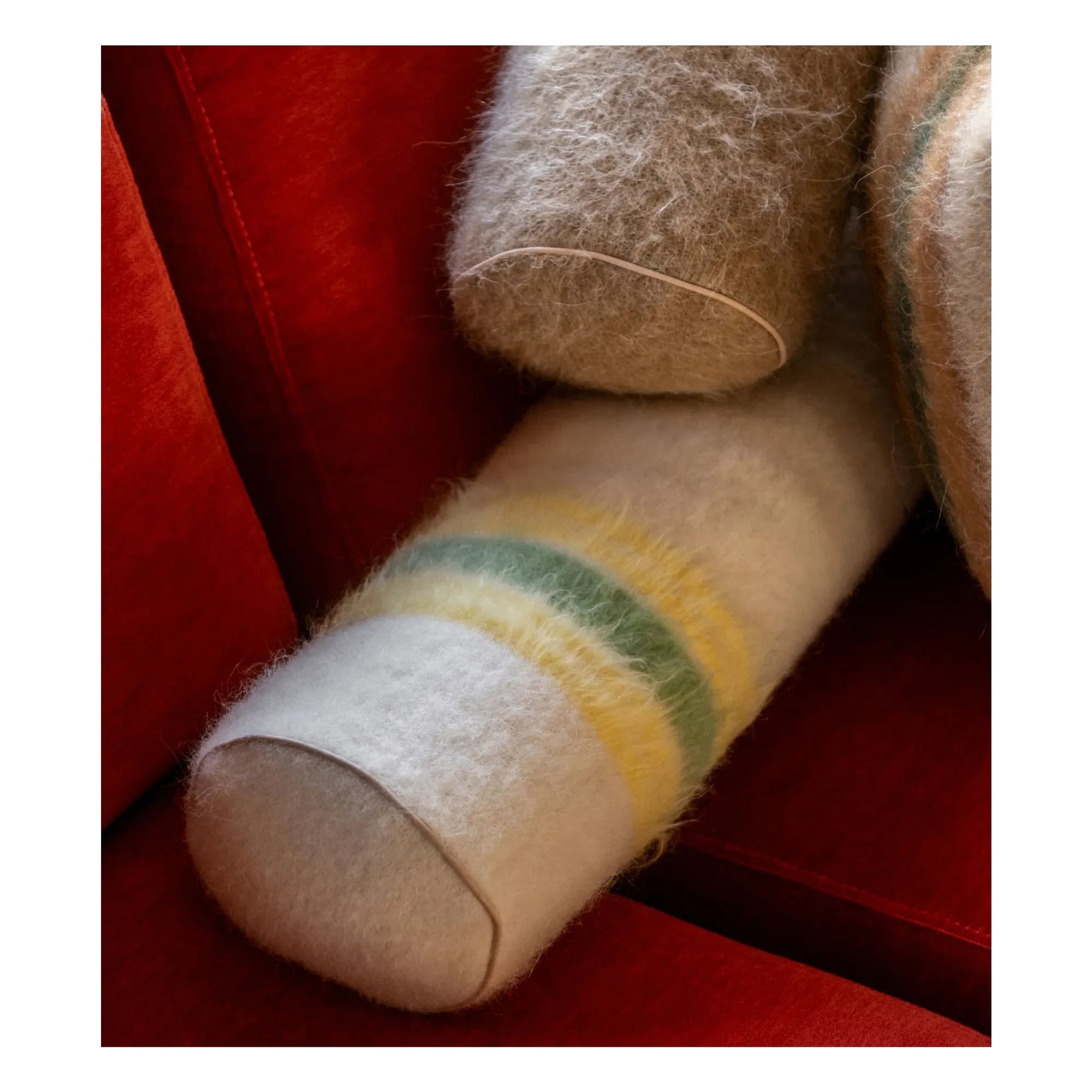 The Socialite Family - Adri striped mohair bolster cushion | Yellow