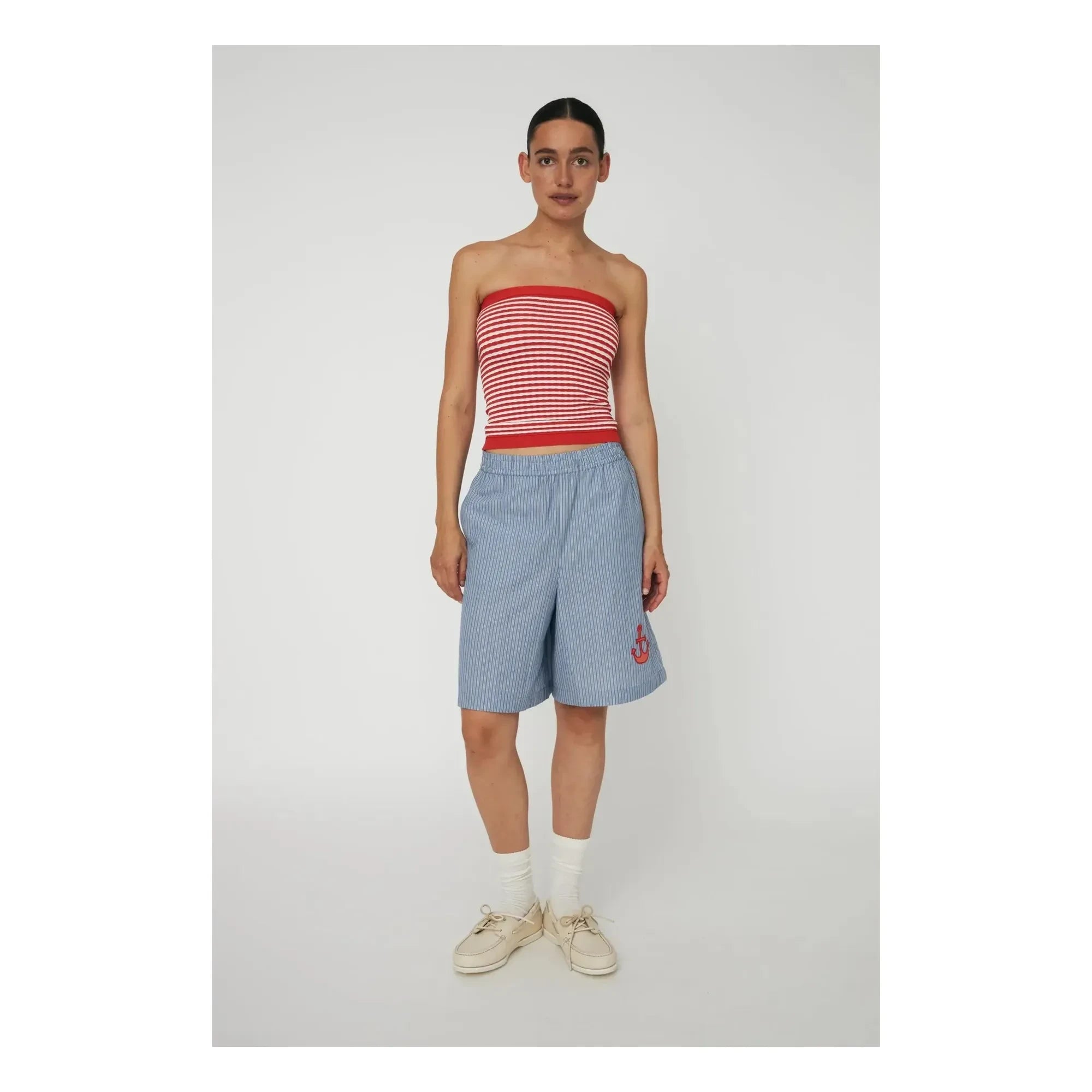 Stella Nova - Striped Embroidered Organic Cotton Shorts | Blue
