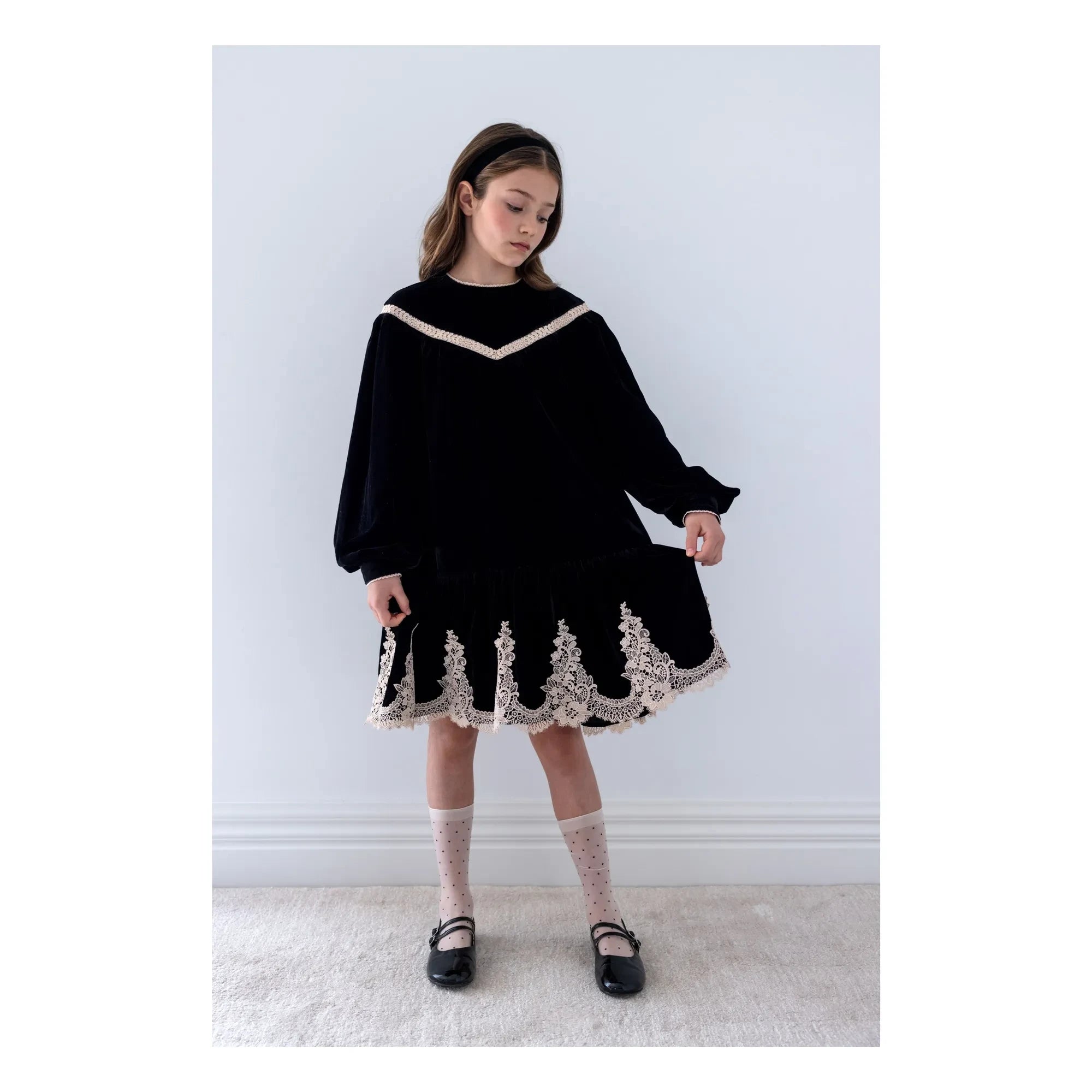 petite Amalie - Kadife Dantel Elbise | Siyah