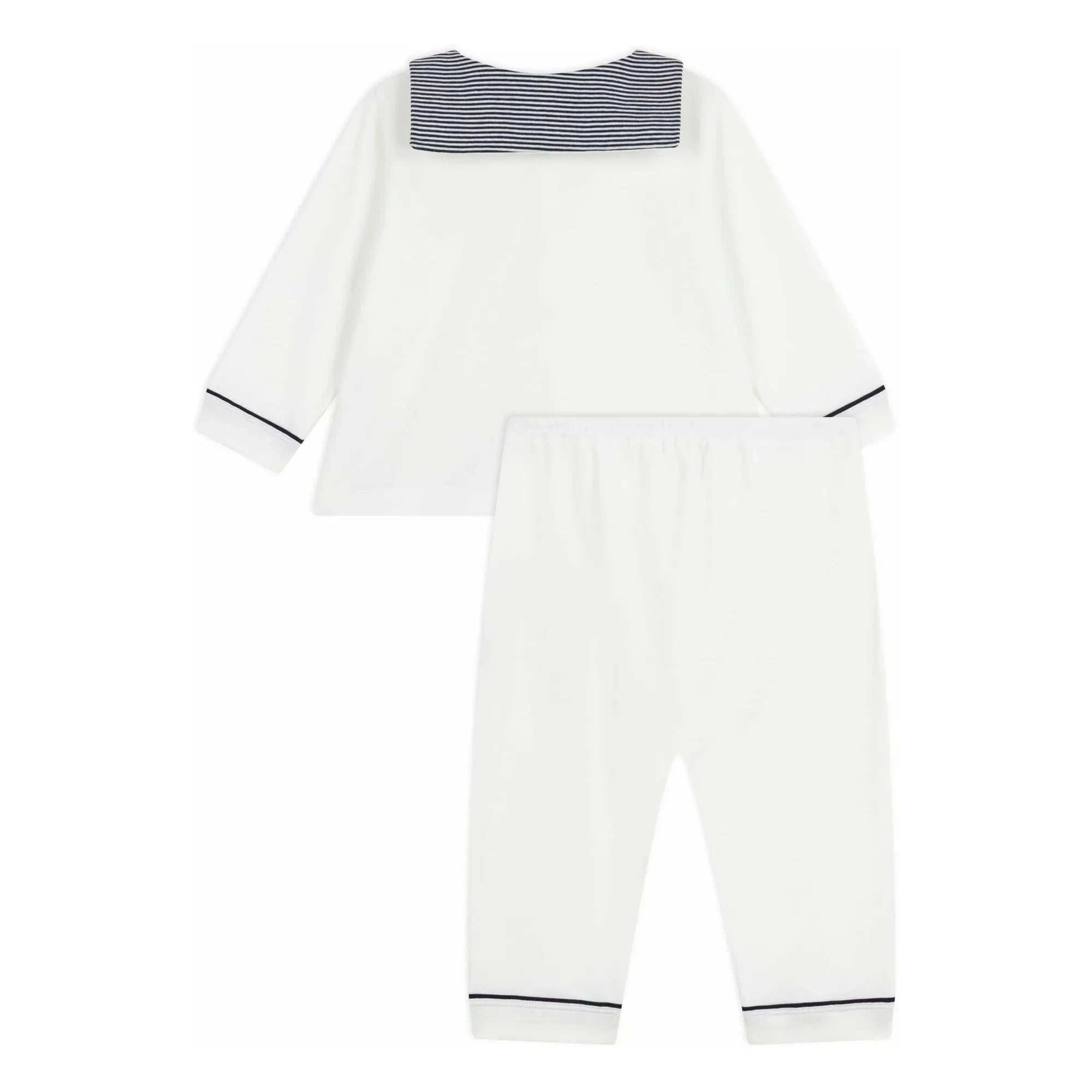 Petit Bateau - Striped Collar Organic Cotton Pajamas | White