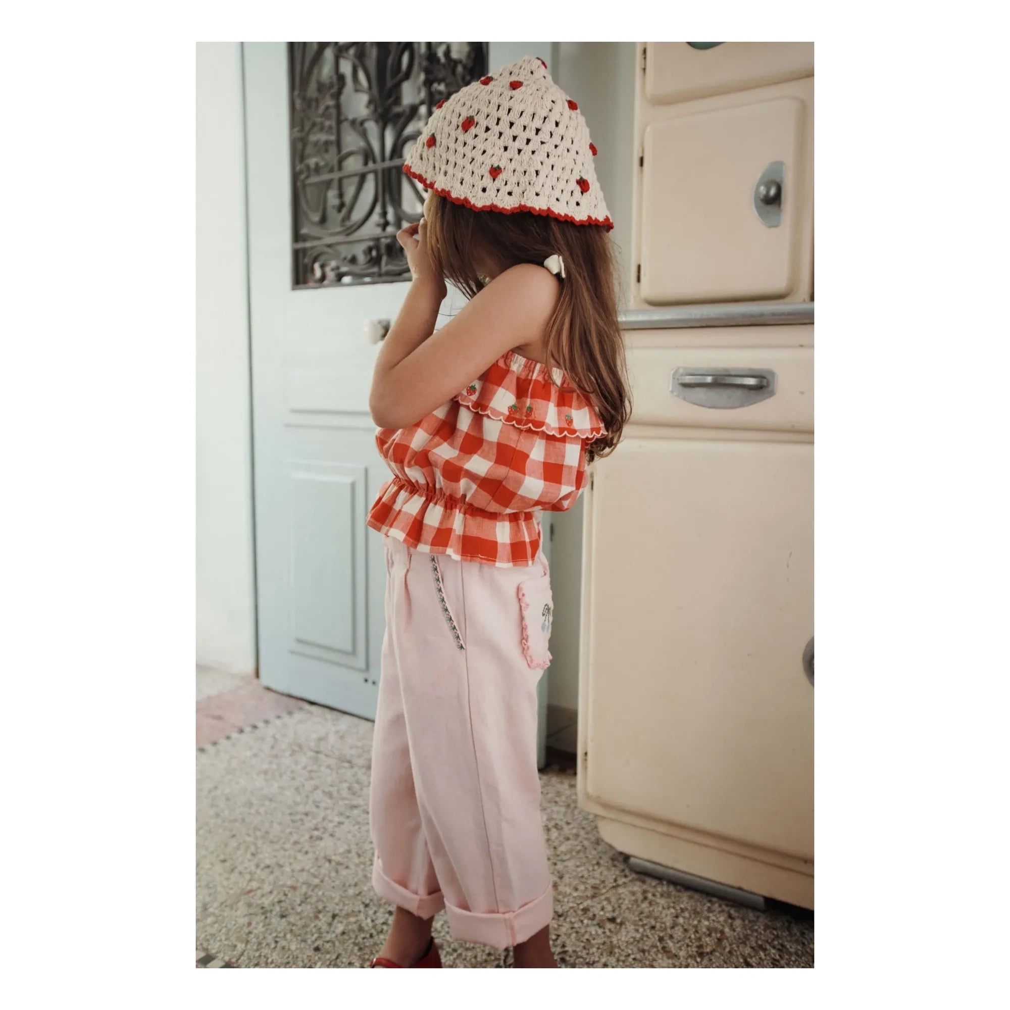 Emile et Ida - Organic Cotton Embroidered Checkered Top | Red