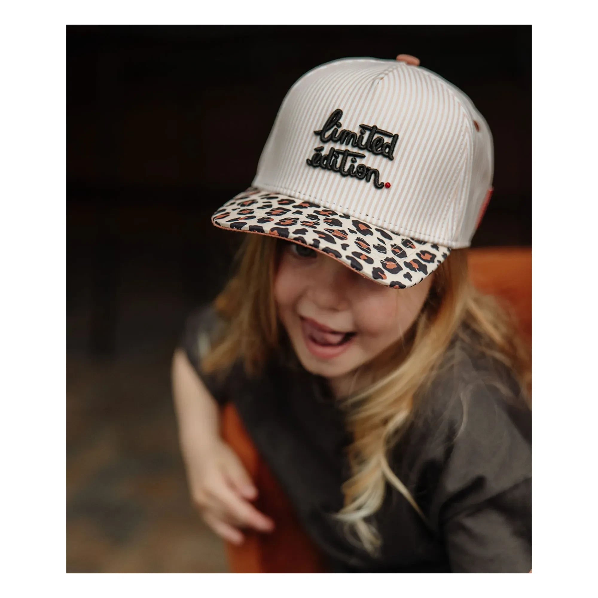 Hello Hossy - Organic Cotton Leopard Print Curved Visor Hat | Cream