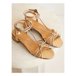 Bobbies - Tara Lamé Leather Sandal | Gold