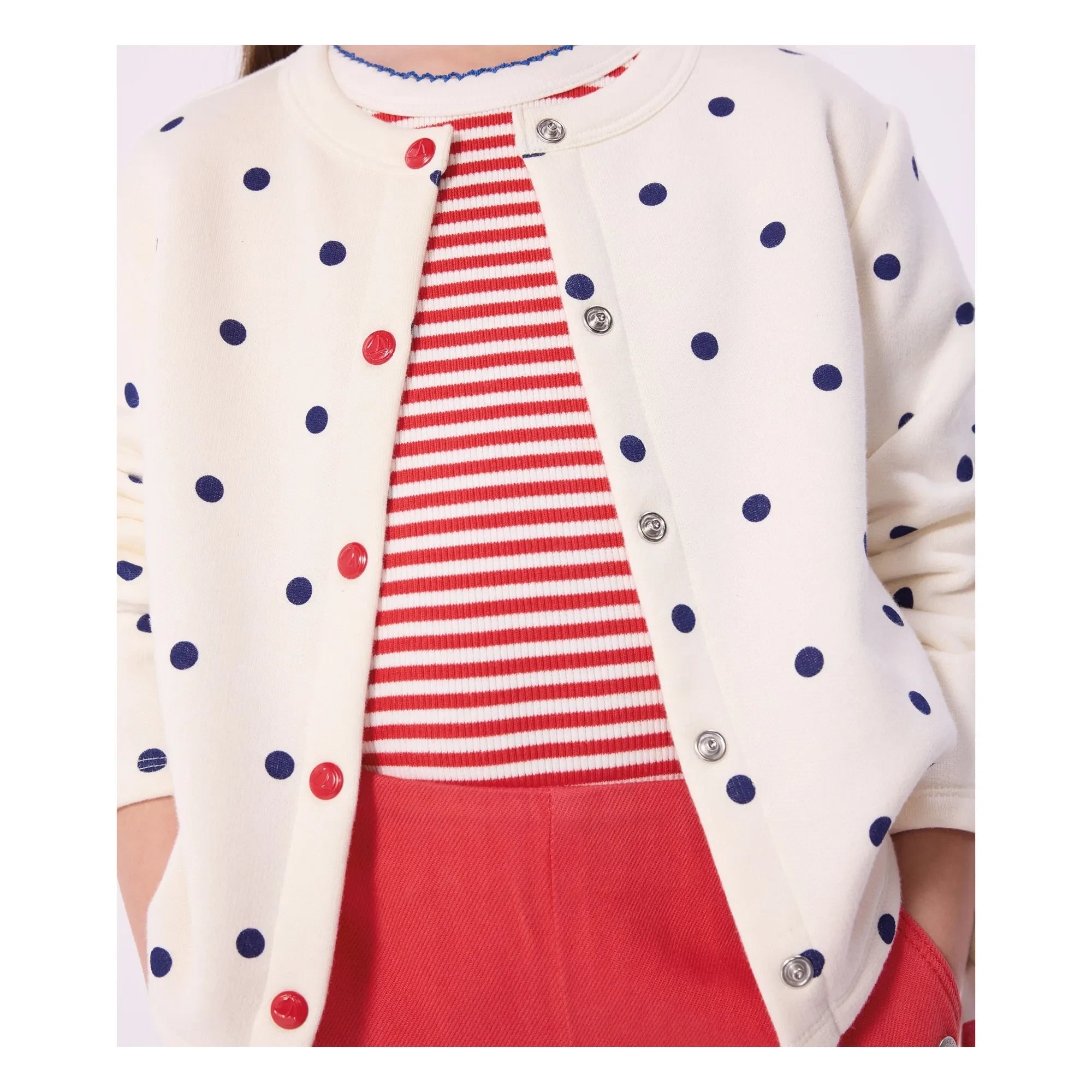 Petit Bateau - Cotton Fleece Polka Dot Cardigan | Ecru