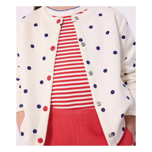 Petit Bateau - Cotton Fleece Polka Dot Cardigan | Ecru