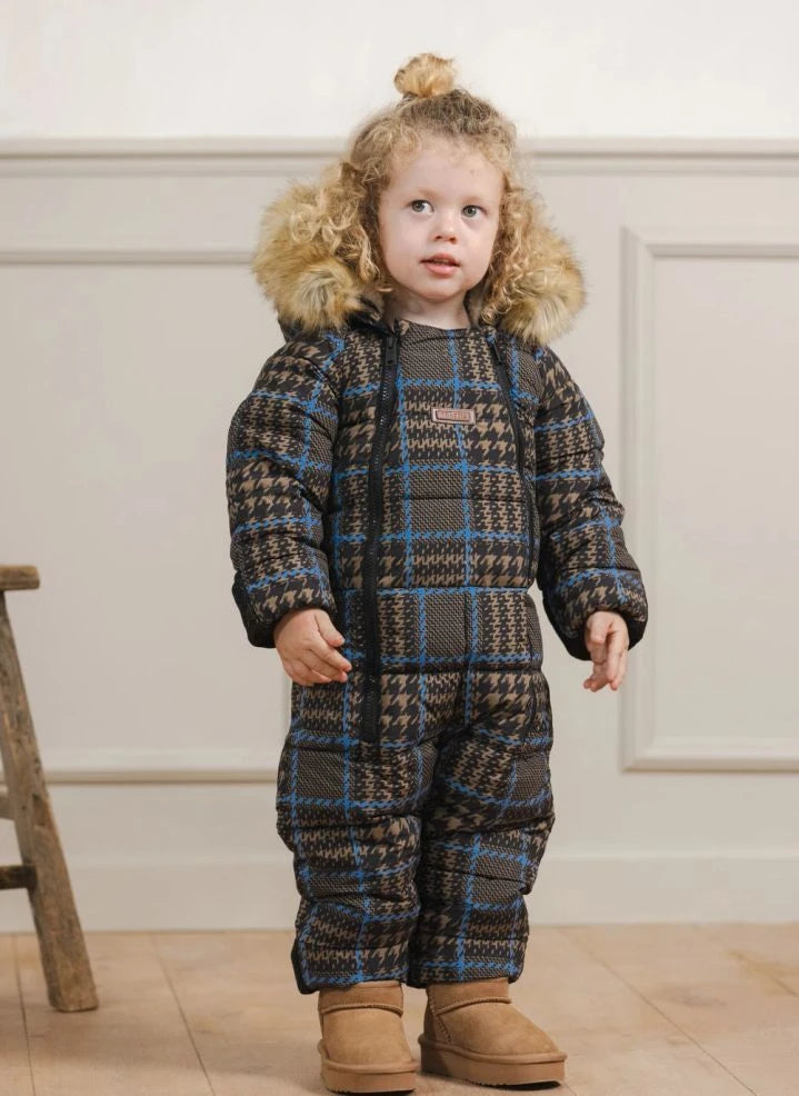 Töastie - Waterproof Faux Fur Hooded Cloud Jacket, Recycled Fiber Plaid Pattern | Blue