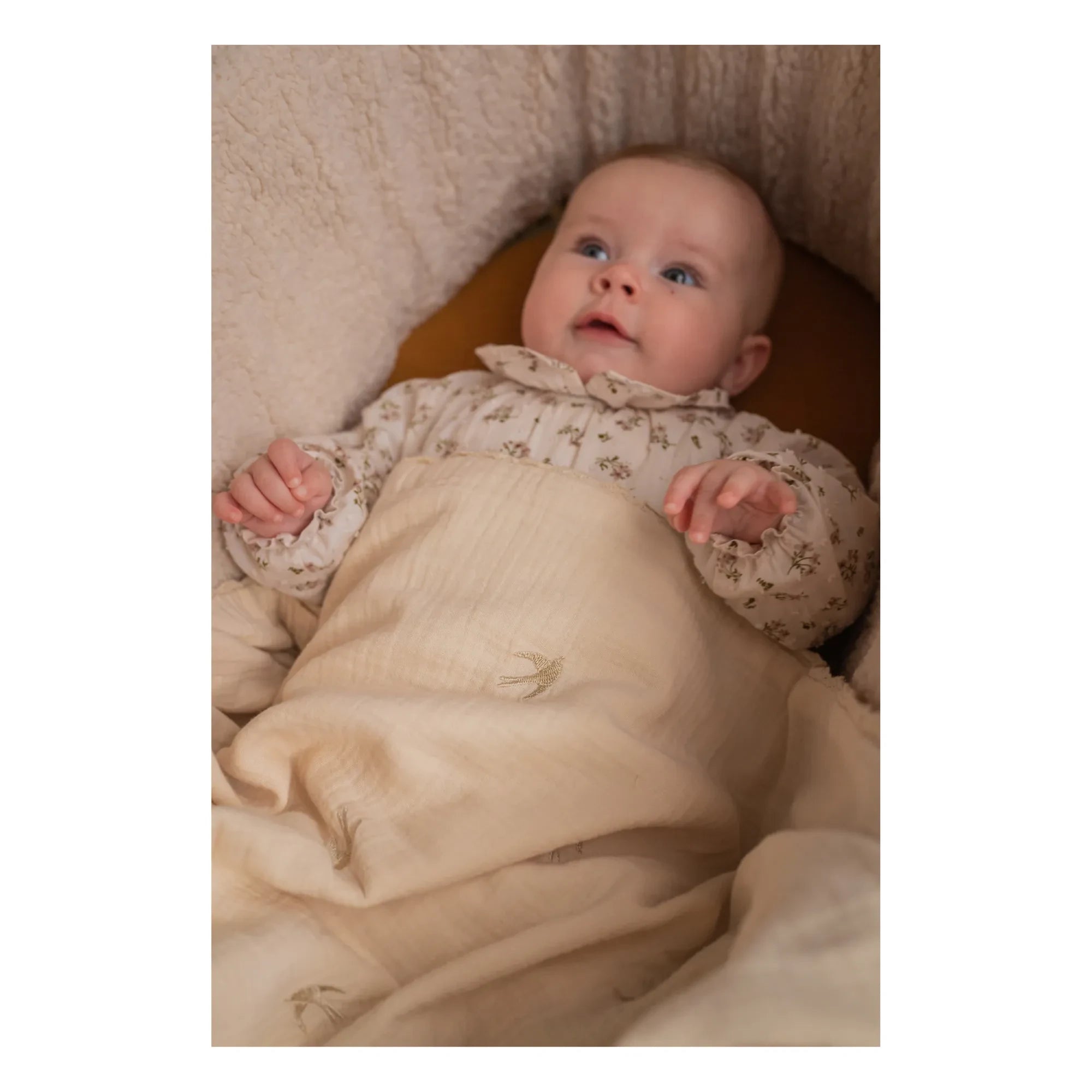 Gentil Coquelicot - Embroidered Swallow Cotton Muslin Blanket