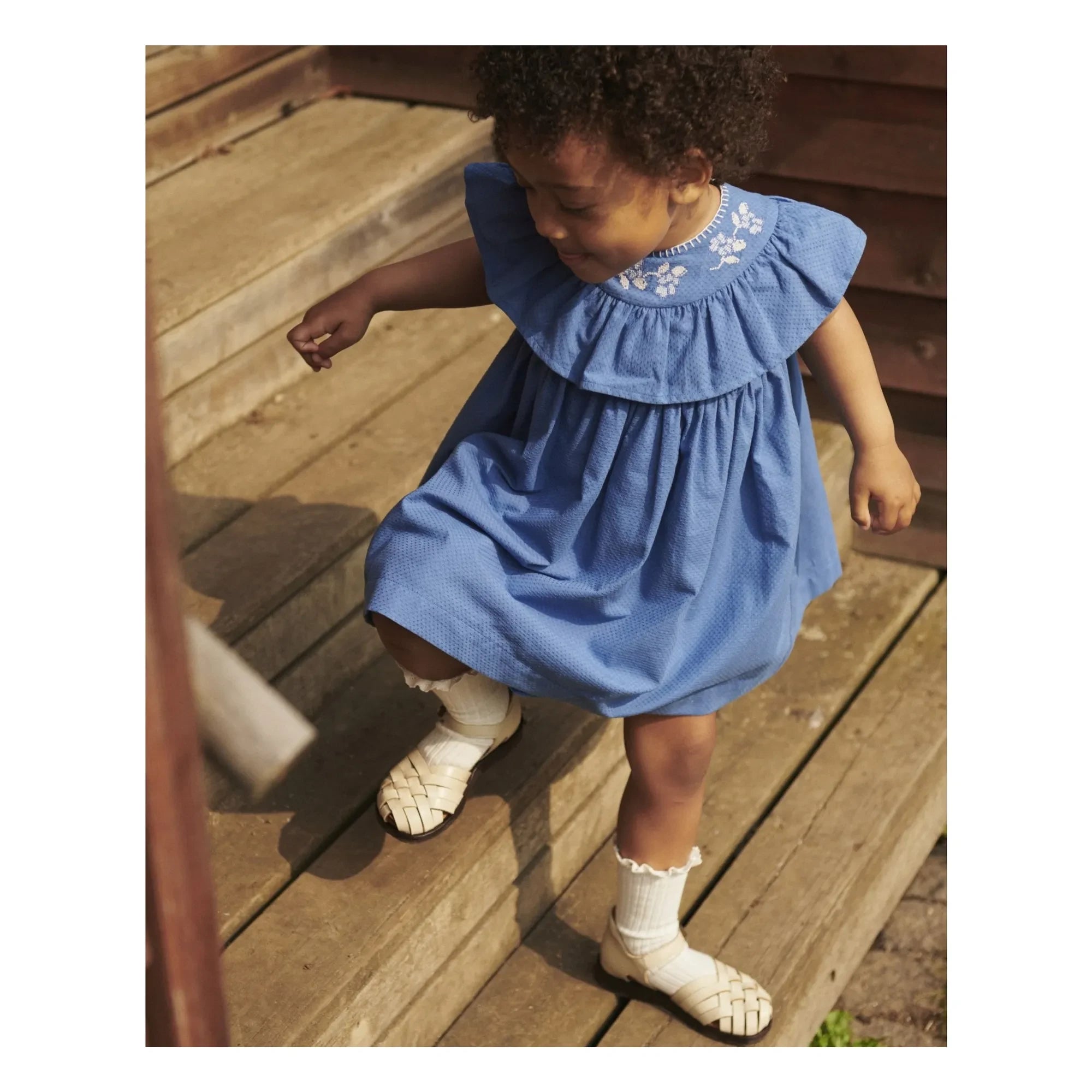 Copenhagen Colors - Organic Cotton Embroidered Collar Dress | Blue