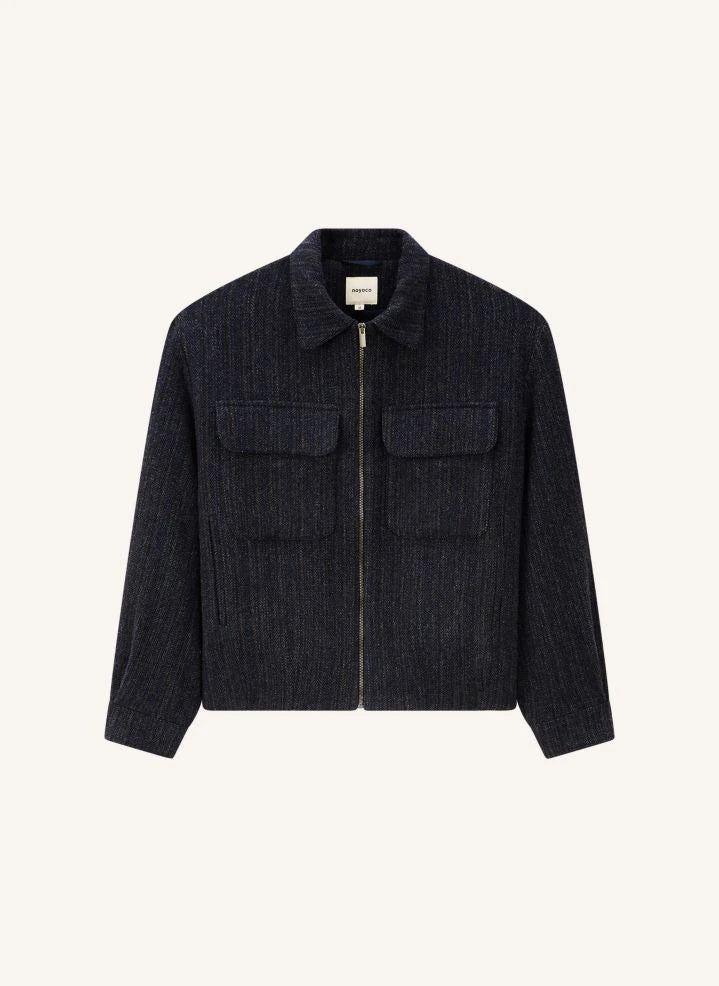 Noyoco - Kinsale Houndstooth Recycled Wool Jacket | Navy