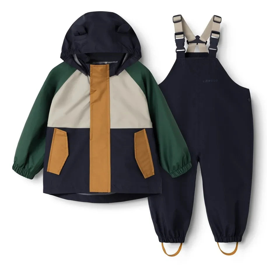 Liewood - Manu Colorblock Rain Set Made from Recycled Fibers | Dark green